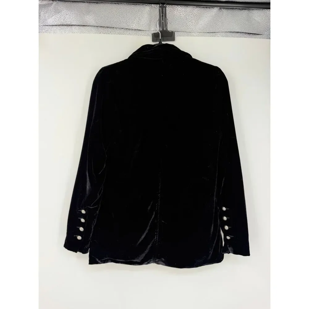 Free People Womens XS Open Front Velvet Blazer Black Victorian Regency Dark Boho